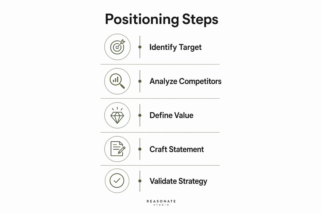Infographic illustrating five steps of positioning strategy