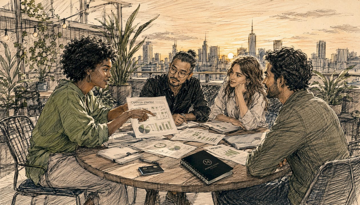 Diverse team discussing marketing strategies