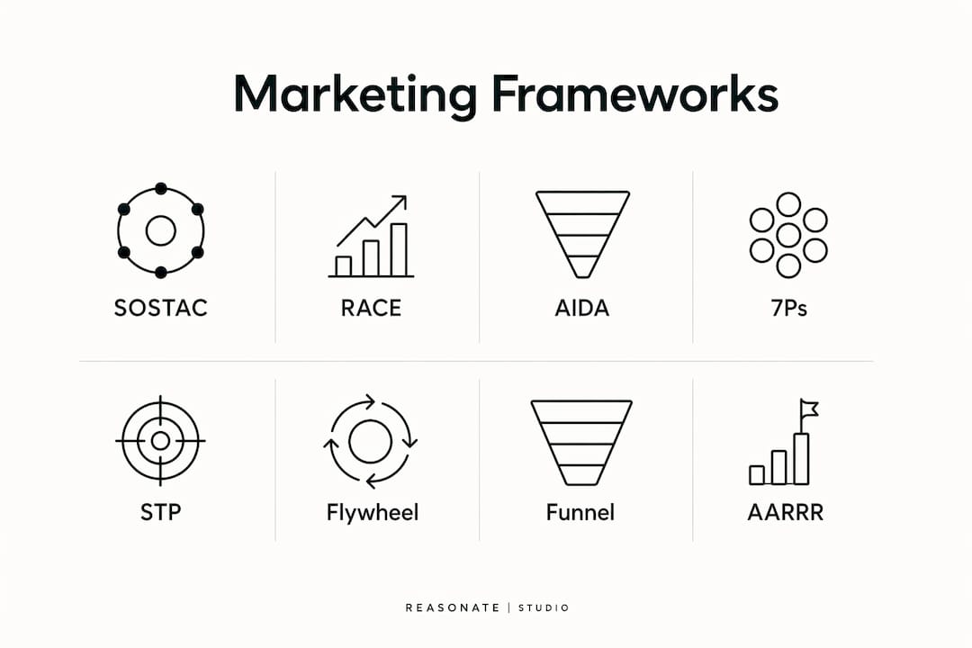 Infographic showing marketing planning frameworks hierarchy