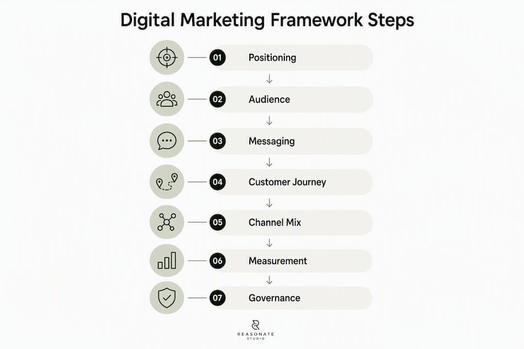 Vertical steps infographic of marketing framework