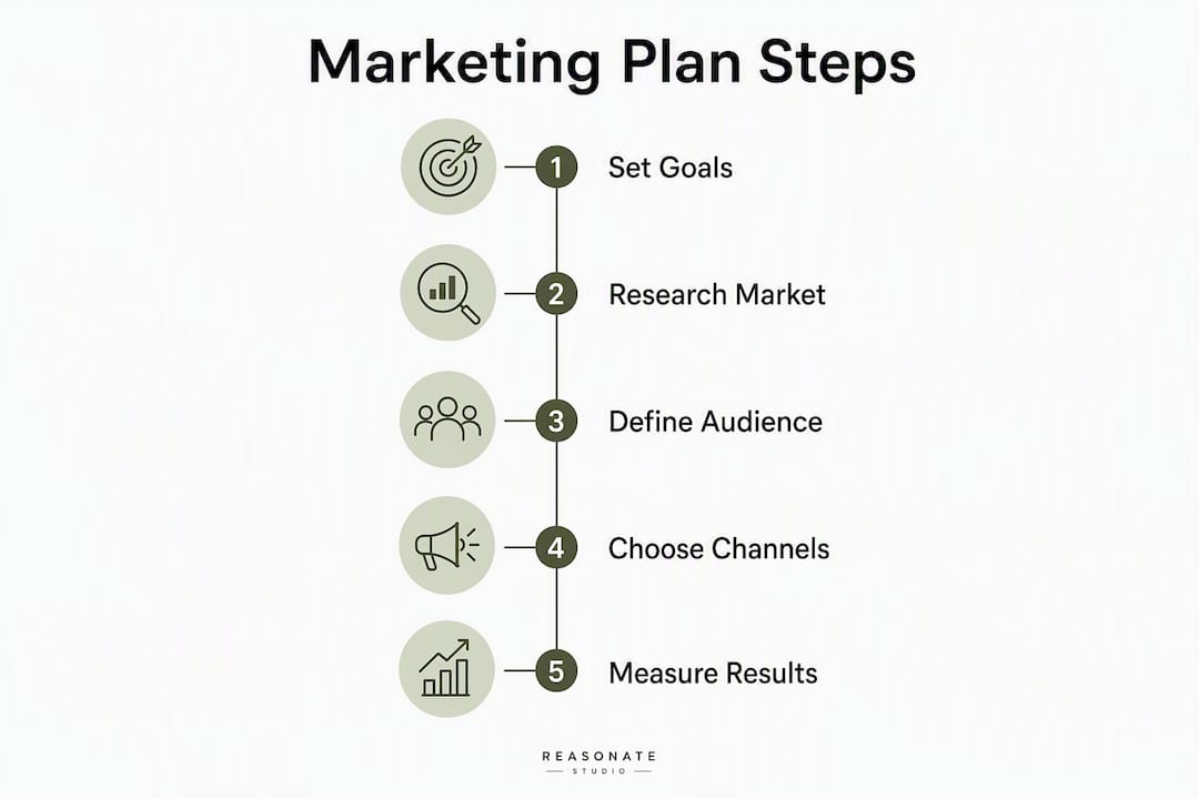 Infographic showing marketing plan process steps