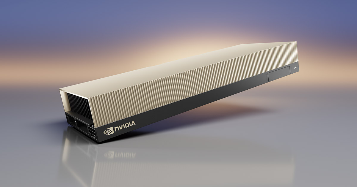 NVIDIA L40S graphics processing unit displayed against a neutral background, showing the sleek black card with metallic accents and the NVIDIA branding, representing enterprise-grade GPU hardware for AI and machine learning workloads