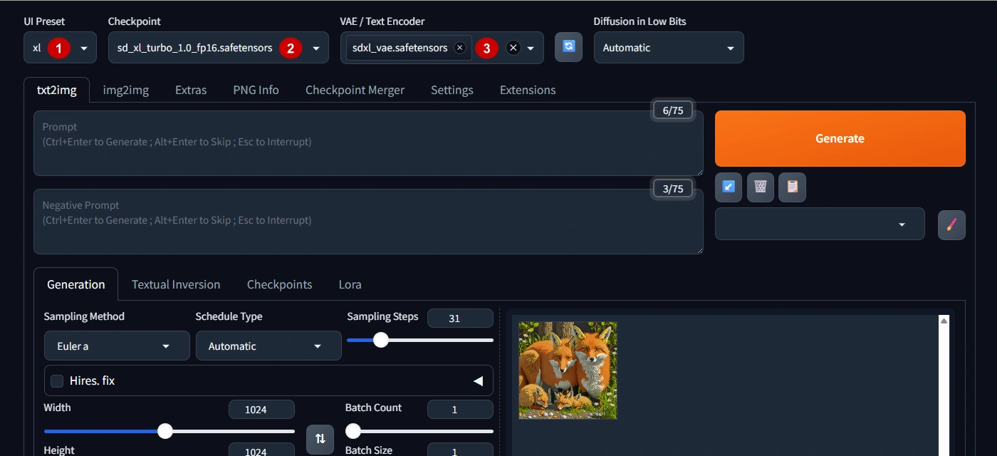 Forge Neo UI model selection panel with a list of available Stable Diffusion models and settings controls in a browser interface