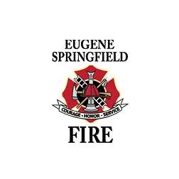 A fire department emblem with the words, engine springfield fire.