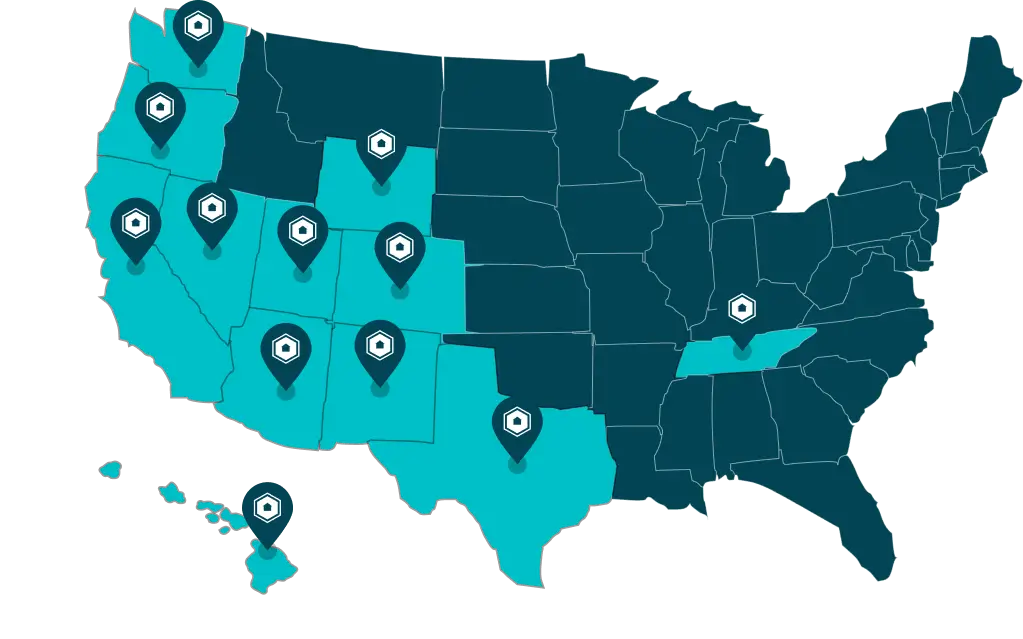 A map of the united states with pins.
