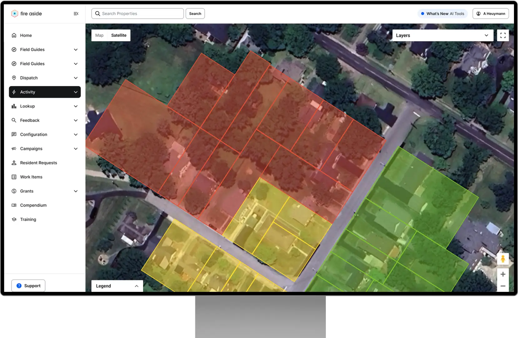 A computer screen showing a map of a neighborhood.