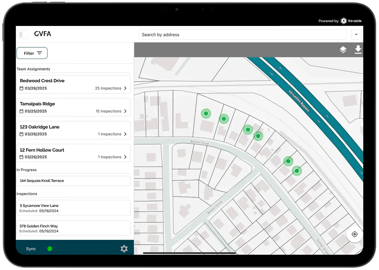 A tablet with a map on the screen.