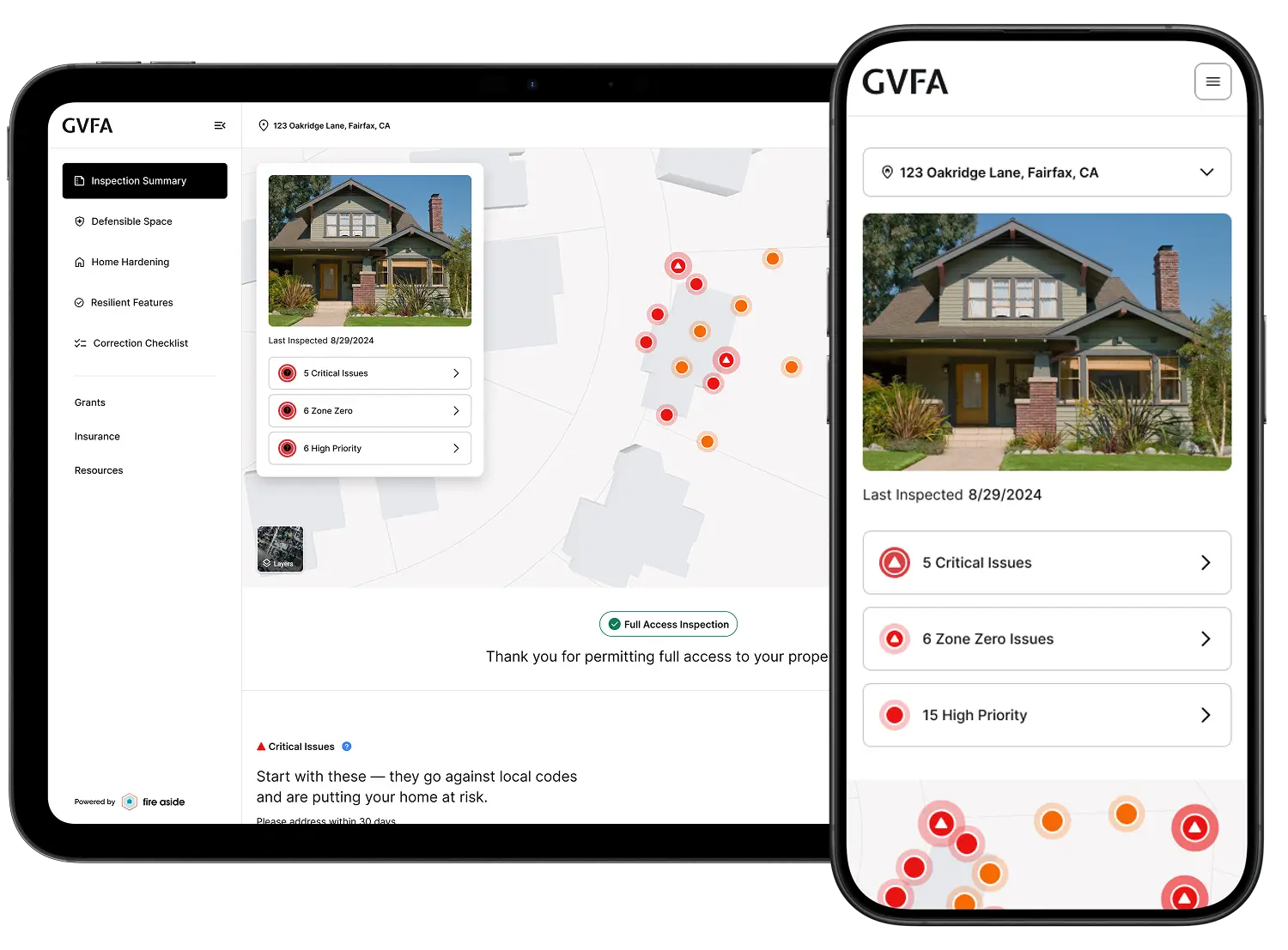 Two smartphones showing a house and a map.
