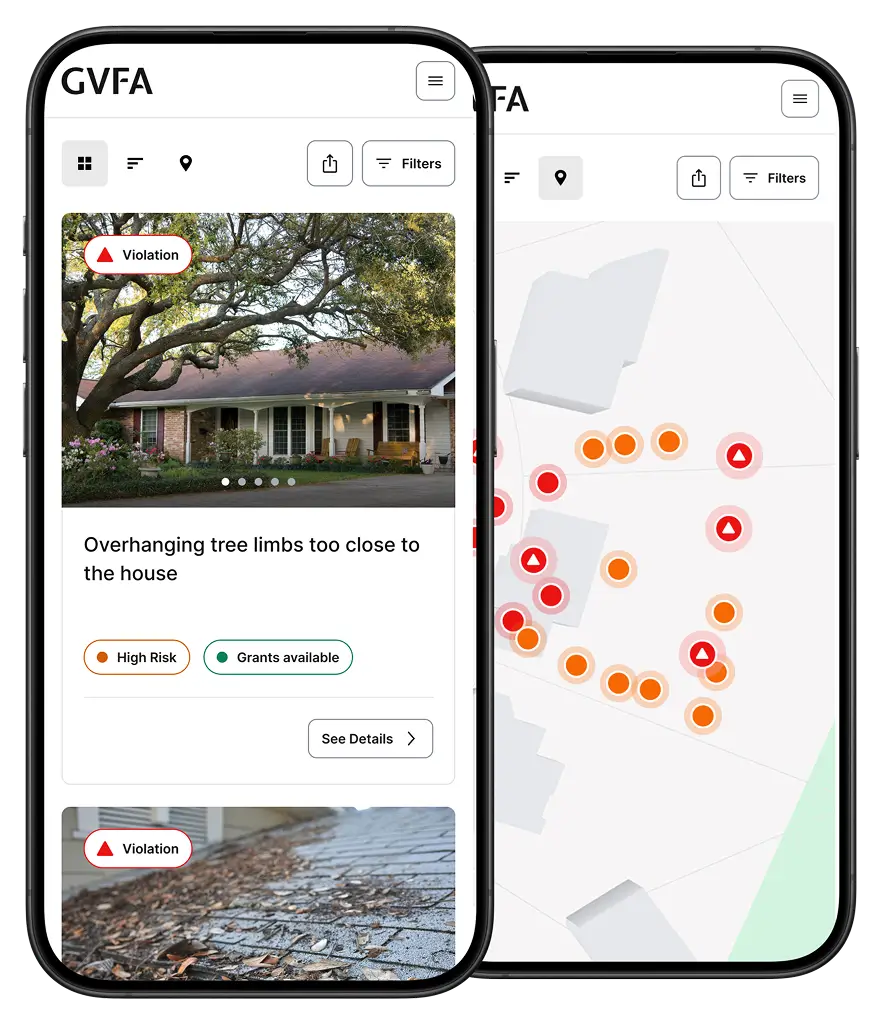 Two iphones showing a house and a map.