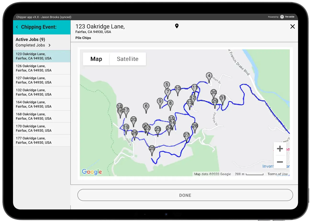 A tablet with a map on the screen.