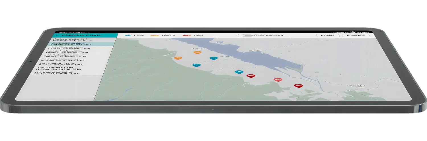 A tablet with a map on the screen.