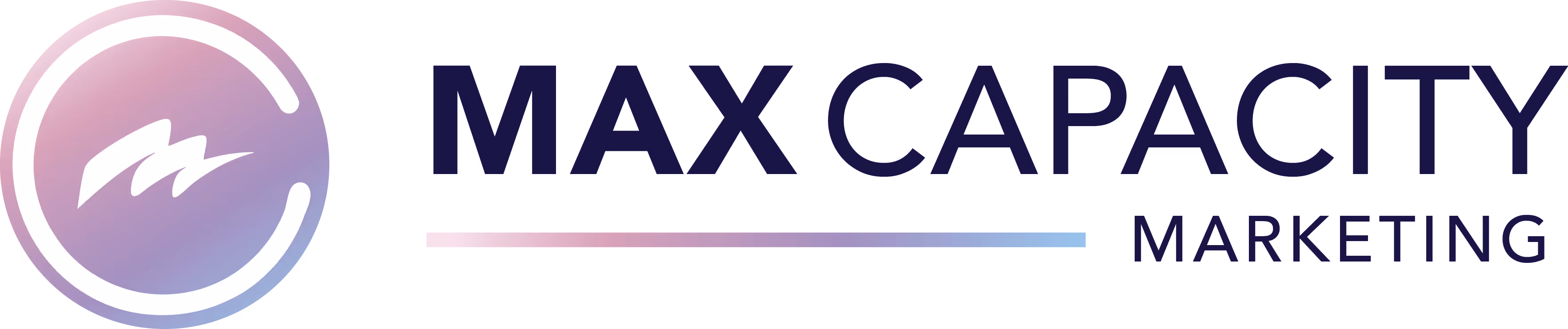 Max Capacity Marketing logo with stylized letter M inside a circular gradient icon and text reading MAX CAPACITY MARKETING