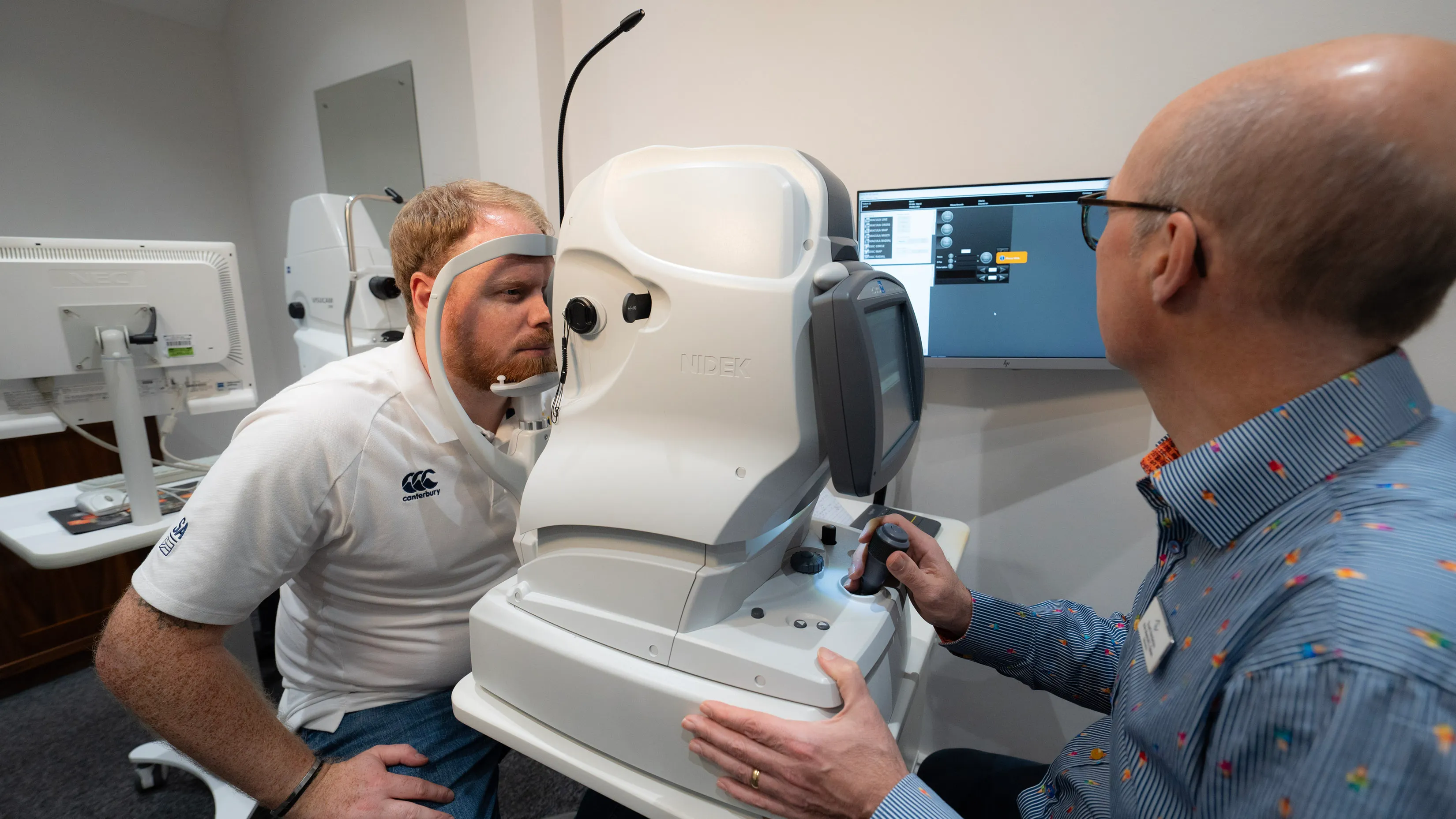 Eye exam with professional optometrist using advanced diagnostic equipment
