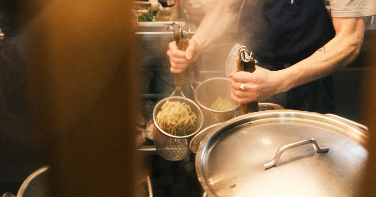 Fresh noodles being cooked in the Slurp kitchen.