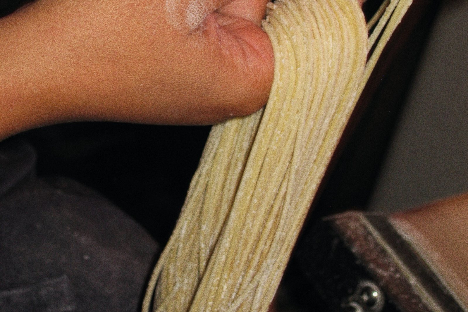 Fresh ramen noodles pulled by hand in Slurp's kitchen, cut each morning from flour milled on Bornholm