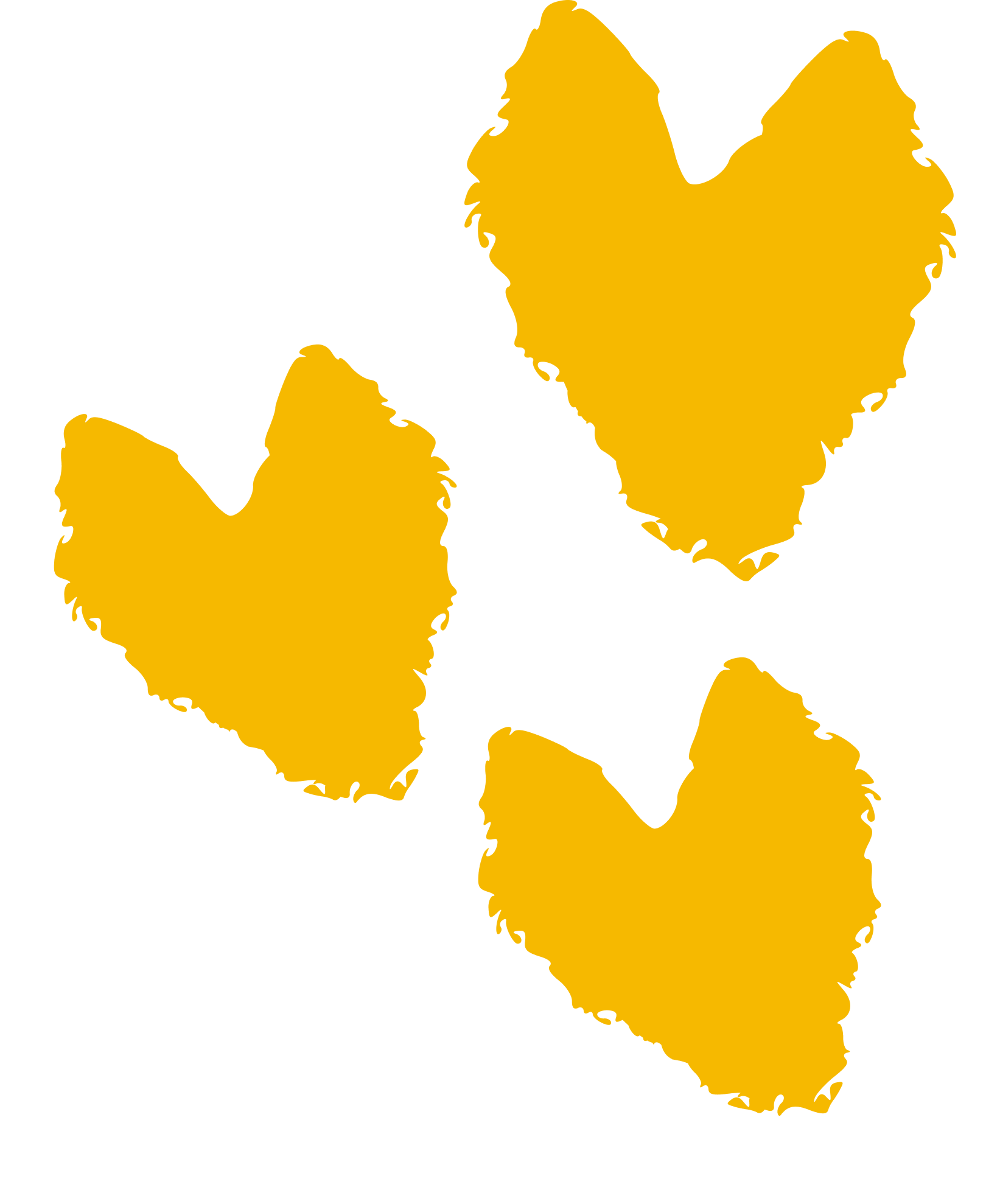 Three orange-yellow hearts with rough, uneven edges on a black background.