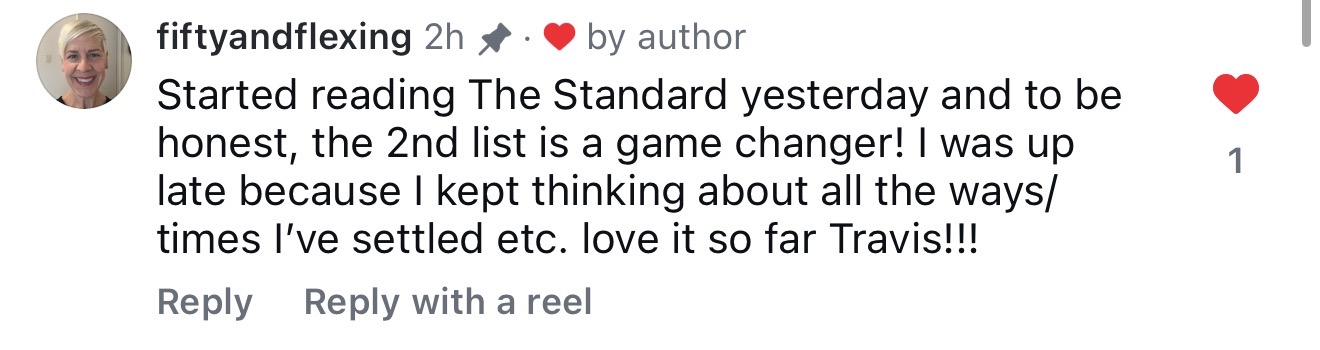 Instagram comment: Started reading The Standard yesterday and the 2nd list is a game changer
