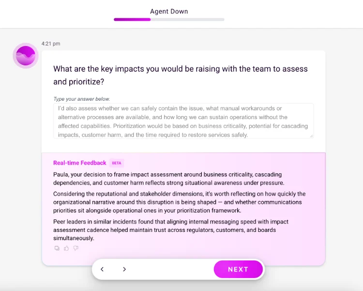 Agent Down decision point with free-text reasoning