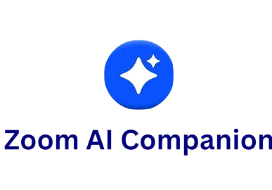 Zoom AI Companion logo featuring white sparkles inside a blue circle above the text 'Zoom AI Companion'.