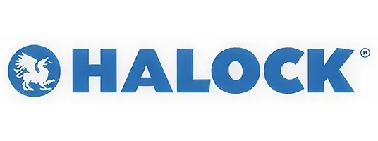 HALOCK company logo with a winged lion emblem in a blue circle.