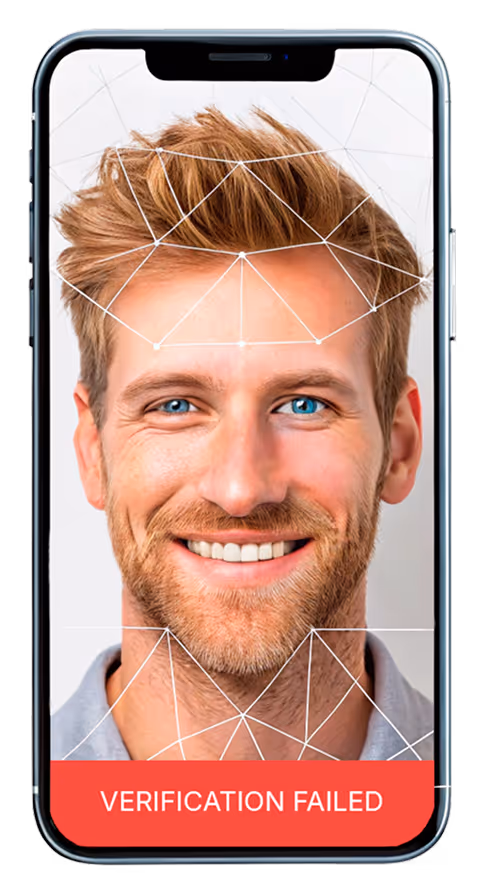 VeryScam deepfake detector analyzing a man's face on a video call and showing a verification failed alert.