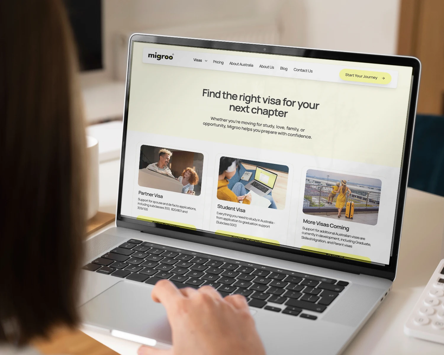 user viewing Australian visa options on the Migroo platform