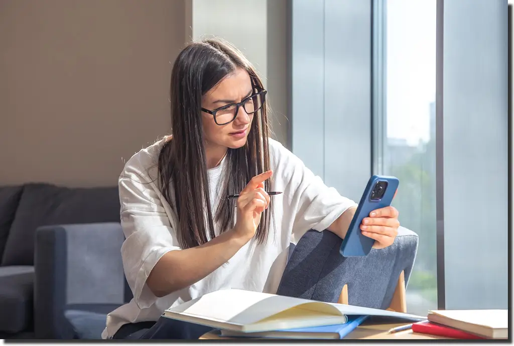 woman holding a phone in her hand