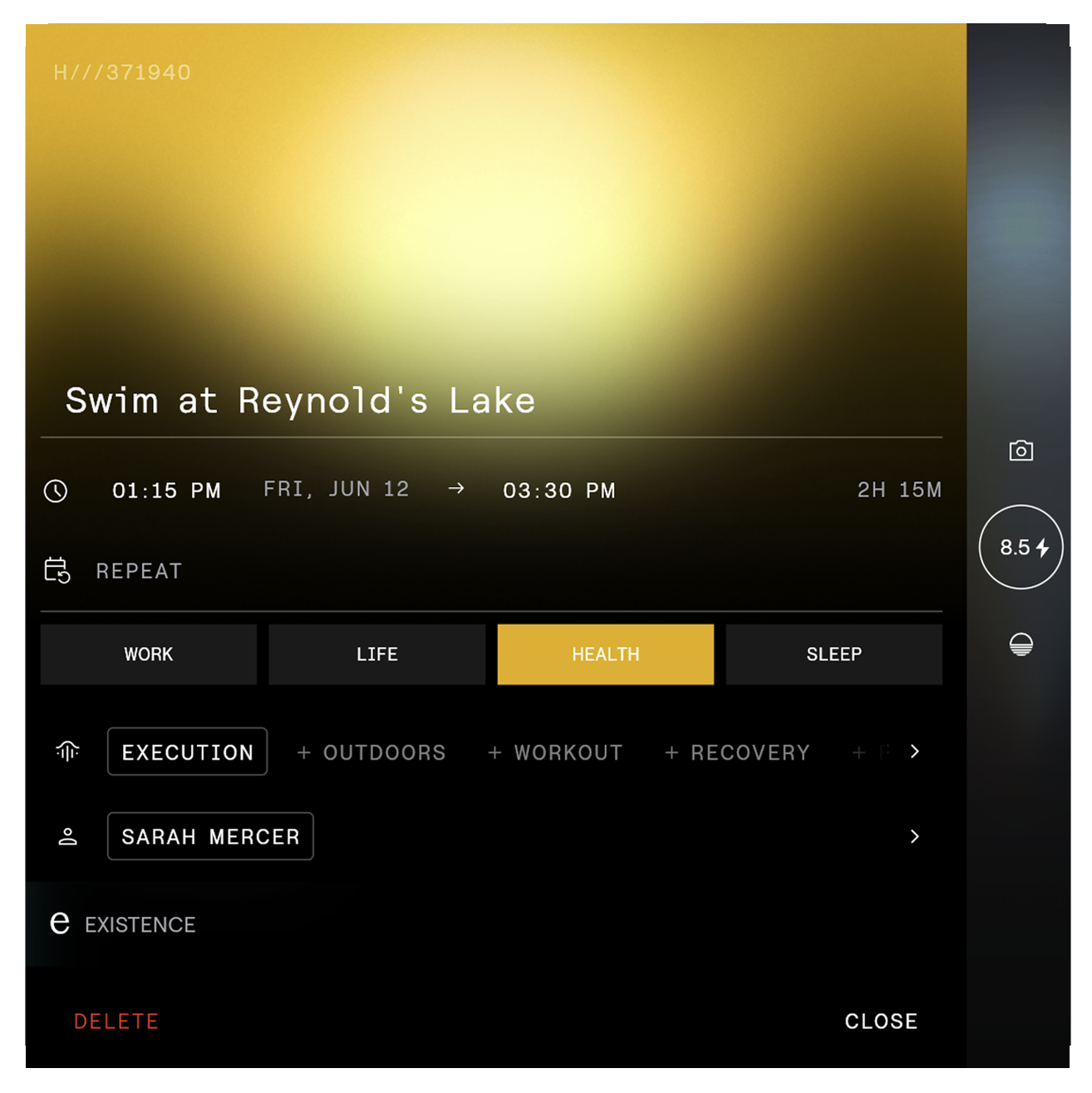 Digital schedule for swimming at Reynold's Lake on June 12 from 1:15 PM to 3:30 PM, health category.