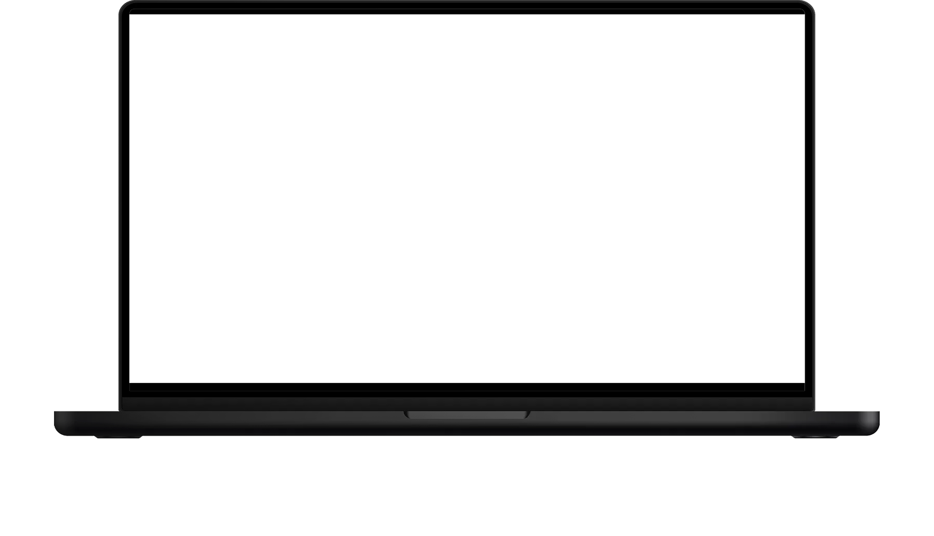 Front view of a closed black laptop with a blank screen on a white background.