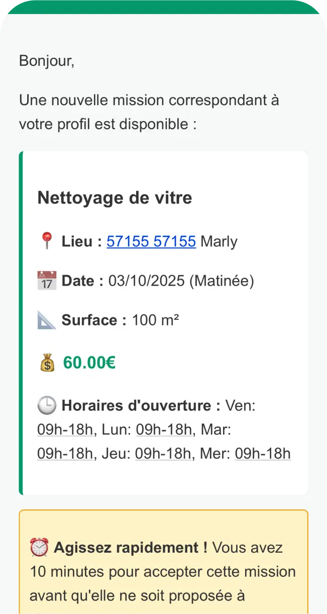 capture d'écran de l'application Clindit. Page mission
