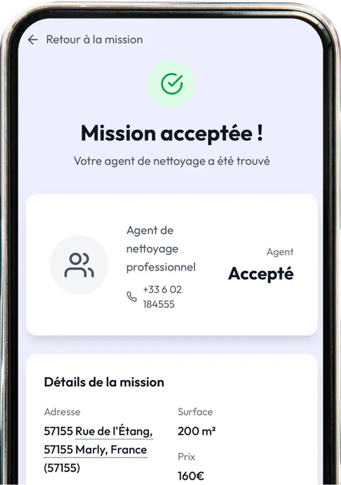 capture d'écran de l'application Clindit. Page mission acceptée
