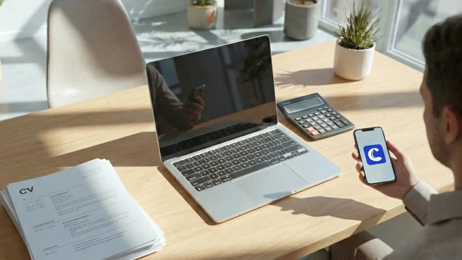 Un dirigeant d'entreprise de nettoyage consultant l'application Clindit sur son smartphone pour suivre les prestations de nettoyage en cours.