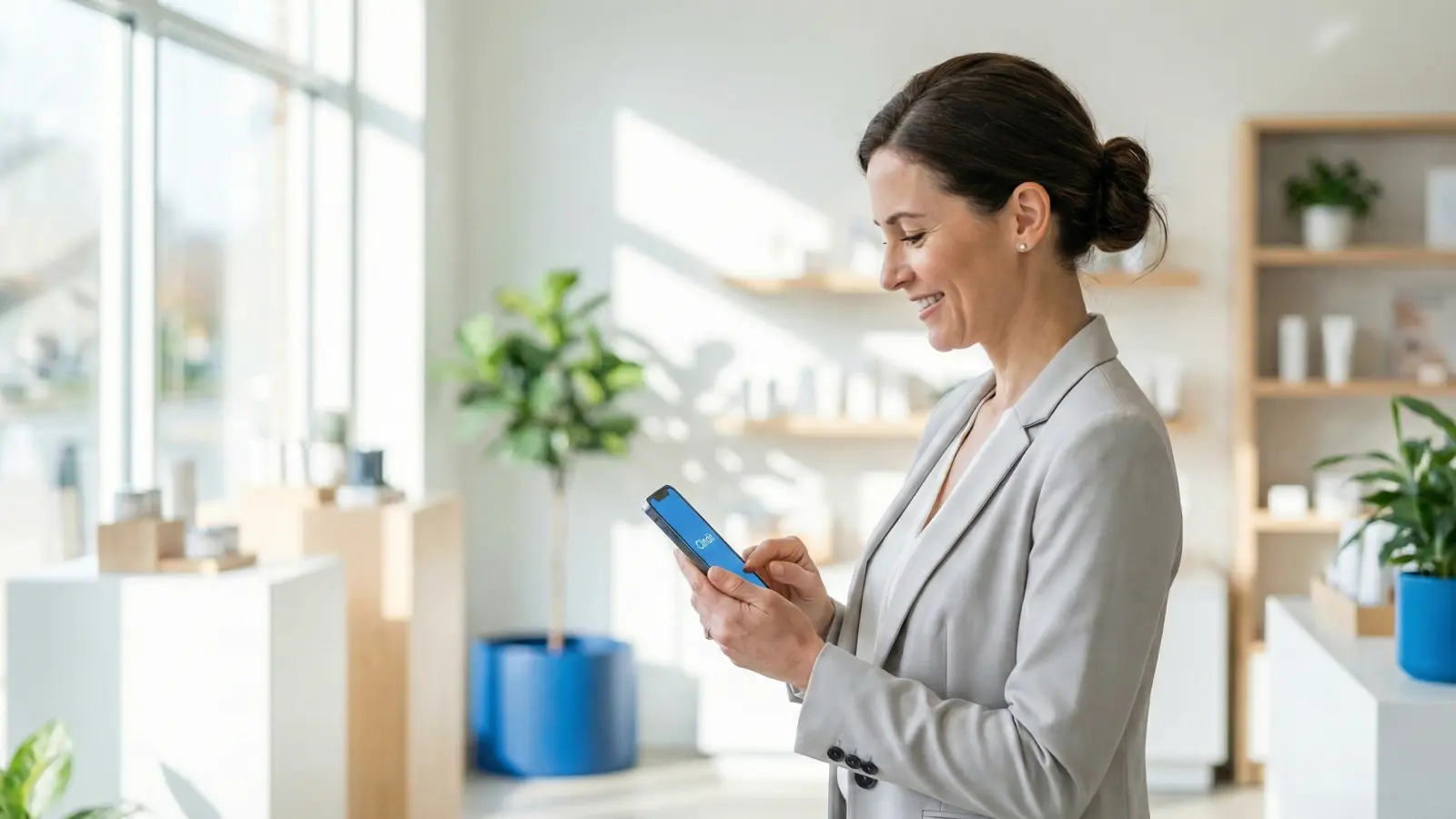 Responsable de boutique utilisant l'application mobile Clindit pour piloter le nettoyage de son point de vente.