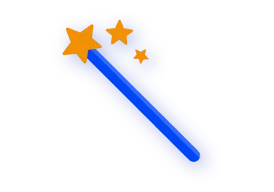 A blue and orange sticker with stars on it.