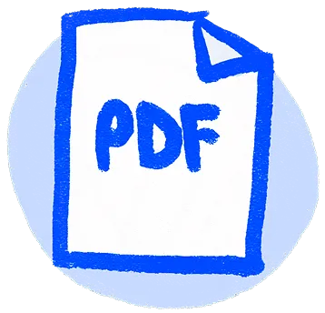 A blue and white paper with the word pdf on it.
