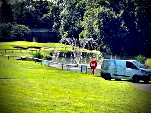 Cluster Arch floating pond fountain installed with full service backup by Heathlands Fountains and Aerators