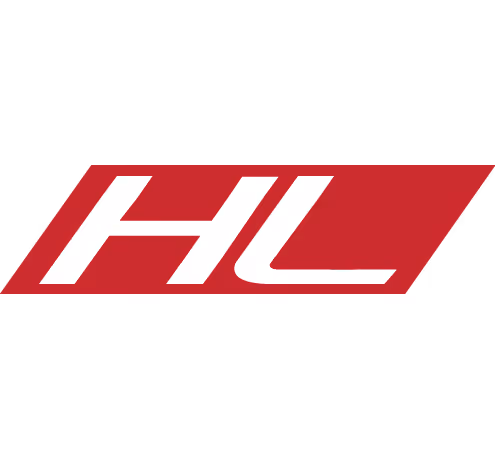 HL logo in white letters on a red parallelogram background.