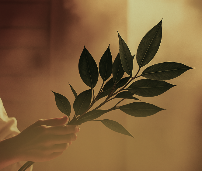 Person holding birch branches, representing the traditional Venik Sauna experience at the Toronto Sauna Festival.