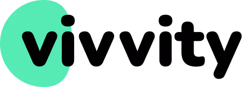 Vivvity brand logo with stylized lowercase 'vi' in black inside a green rounded shape, followed by 'vvity' in black text.