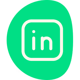 LinkedIn logo inside a rounded square on a green blob background.