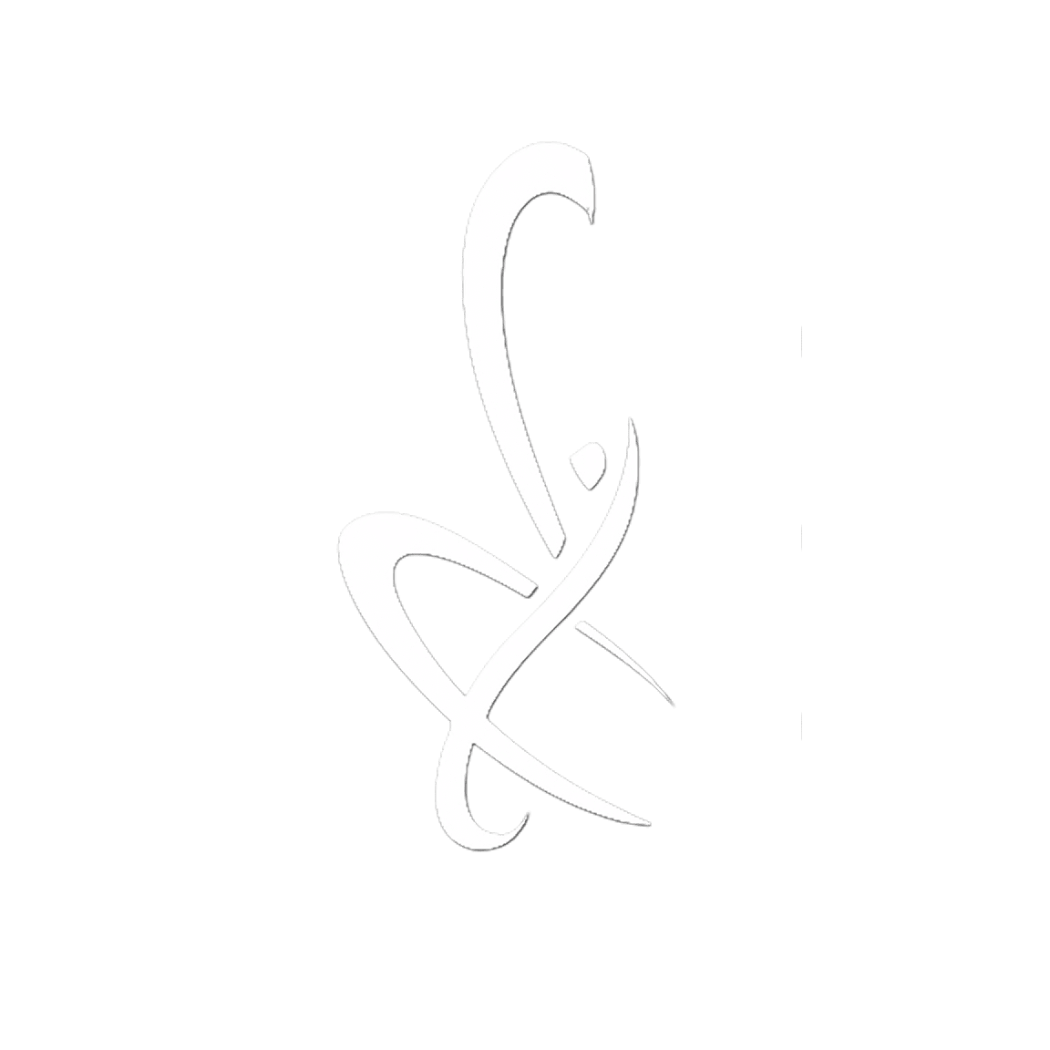 Stylized white abstract calligraphy design on black background.