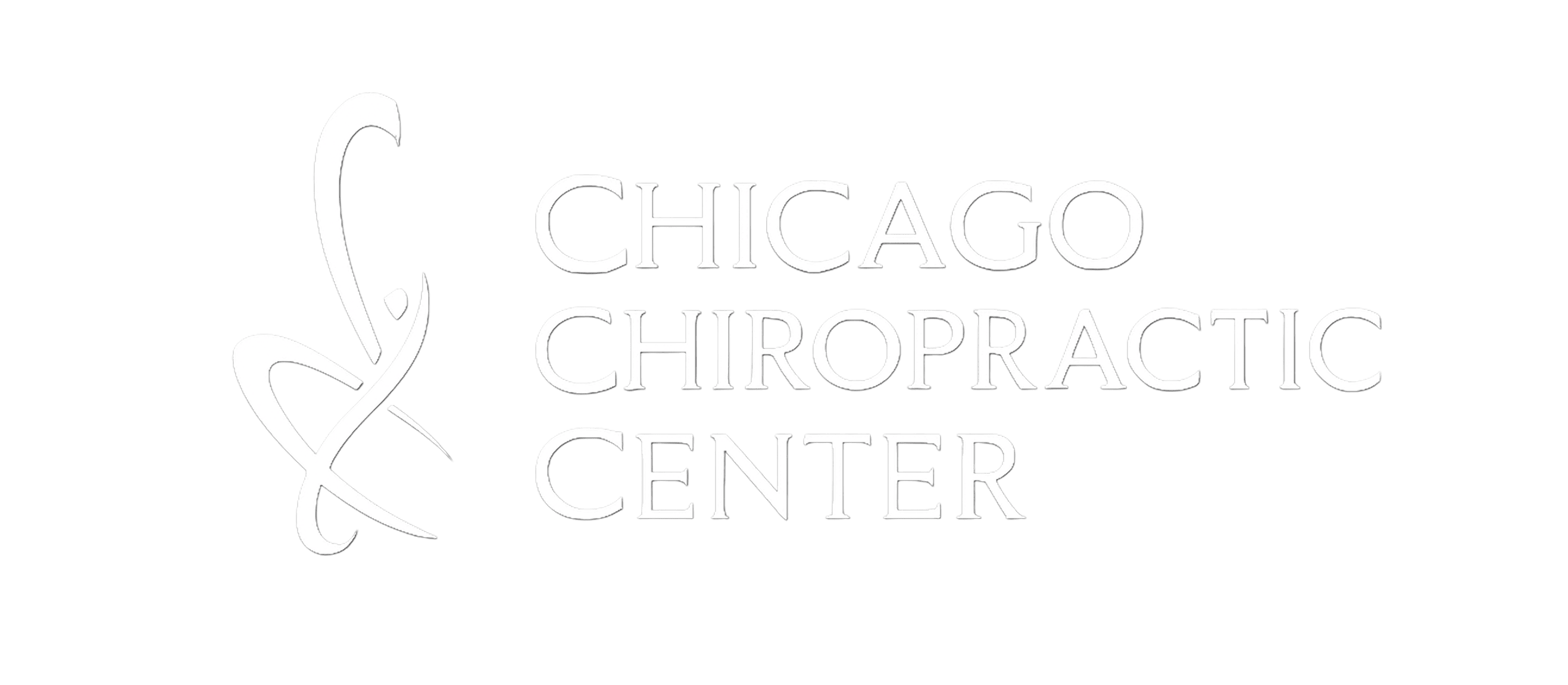 Logo for Chicago Chiropractic Center with stylized abstract white figure on the left and text on the right.