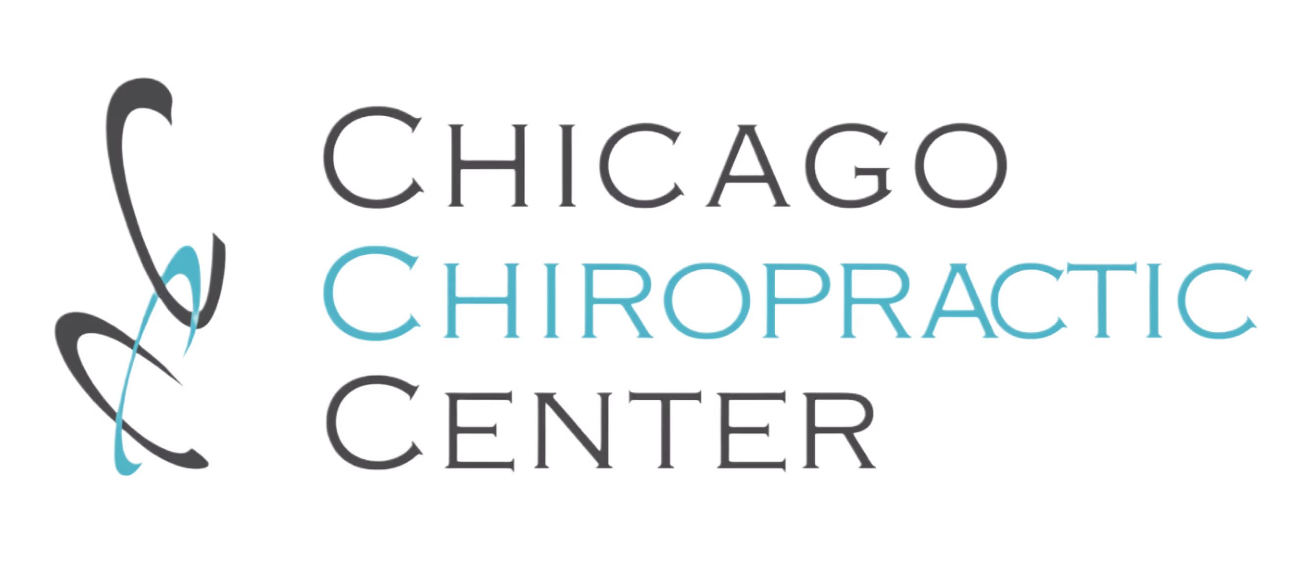Logo with stylized spine graphic next to the text Chicago Chiropractic Center, highlighting the word Chiropractic in blue.