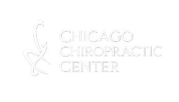 Logo of Chicago Chiropractic Center with stylized spine graphic and white text on black background.