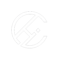 Stylized white circular logo with abstract geometric lines and shapes on a black background.