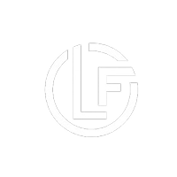 Monogram logo with the letters L and F enclosed in a circle on a black background.