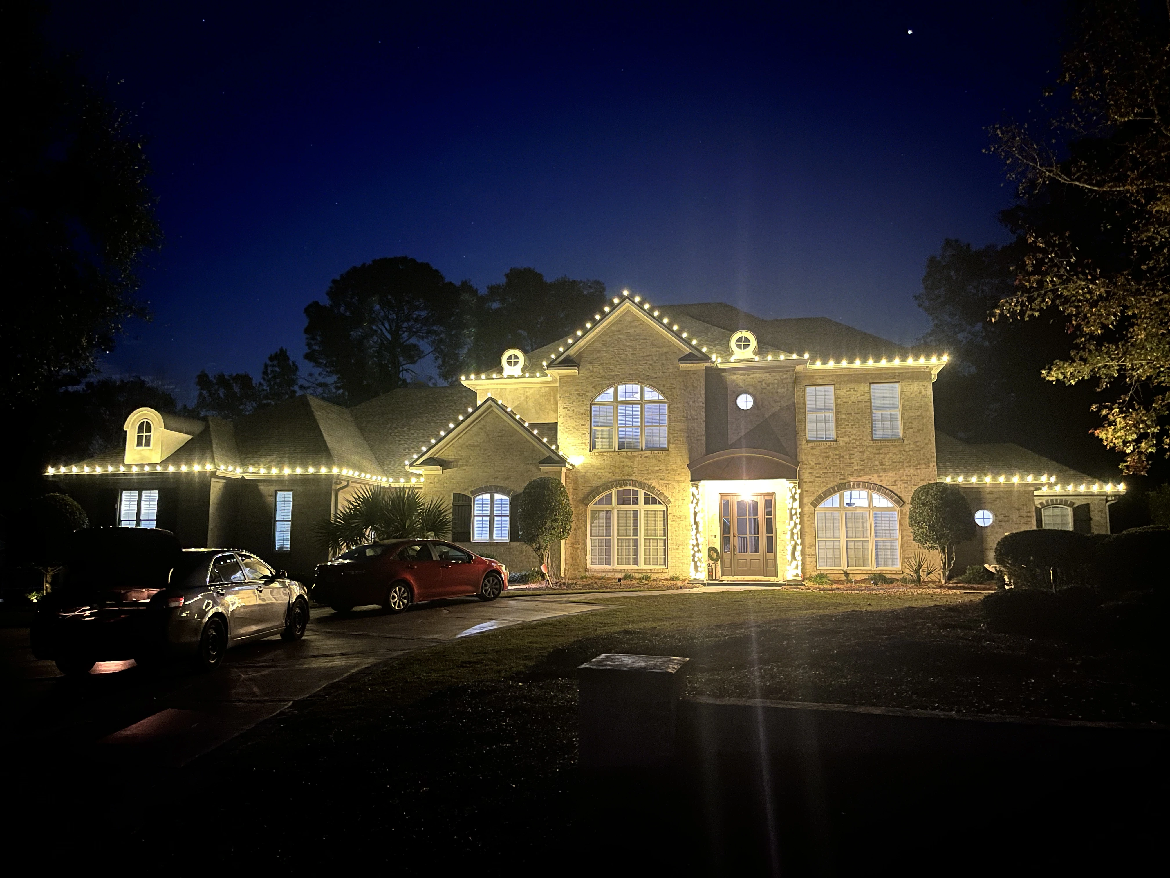 A house filled with Christmas lights.