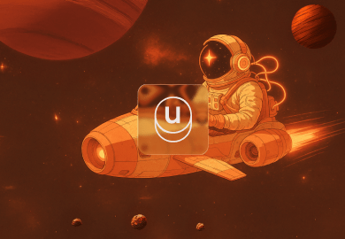 a spaceman flying through space on his spaceship