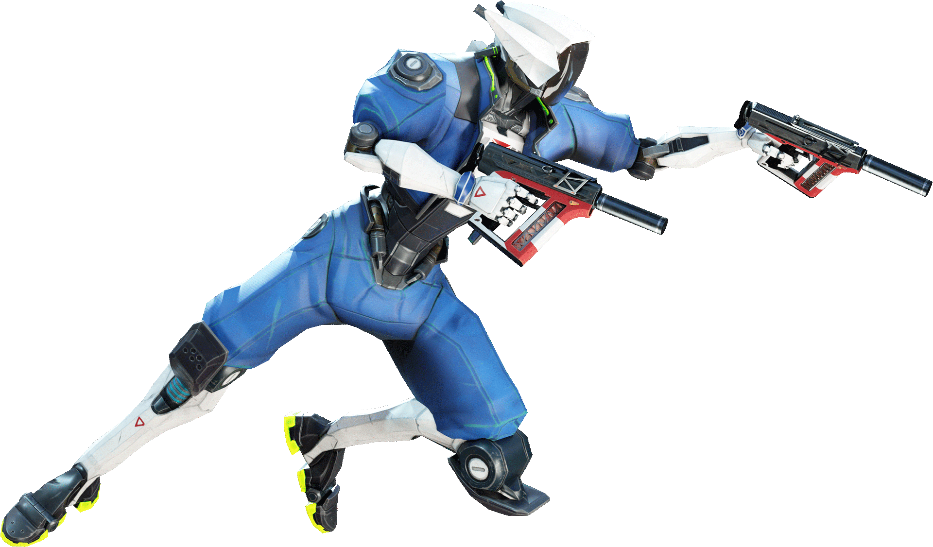 Hyper Dash blue robot with guns in attack modus