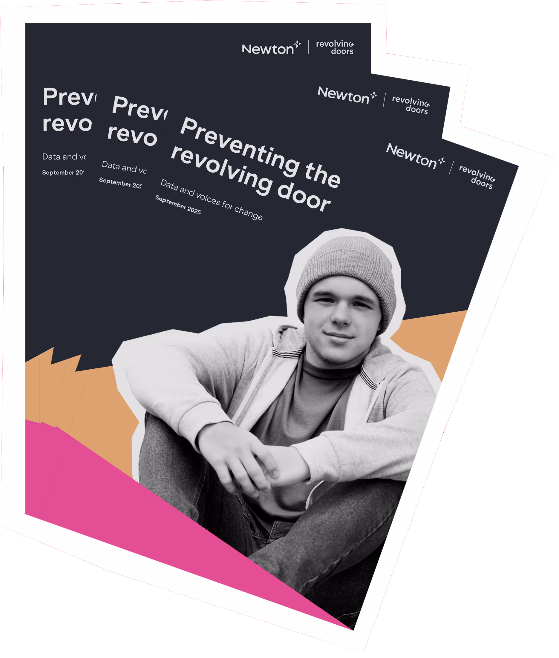 Person in beanie sitting on Newton's "Preventing the Revolving Door" report